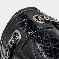 Women’s Genuine Leather Chain Detail Large Capacity Messenger Shoulder Bag