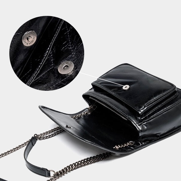 Women’s Genuine Leather Chain Detail Large Capacity Messenger Shoulder Bag