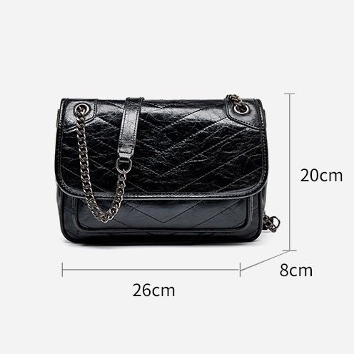 Women’s Genuine Leather Chain Detail Large Capacity Messenger Shoulder Bag