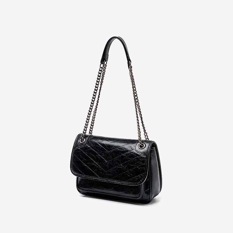 Women’s Genuine Leather Chain Detail Large Capacity Messenger Shoulder Bag