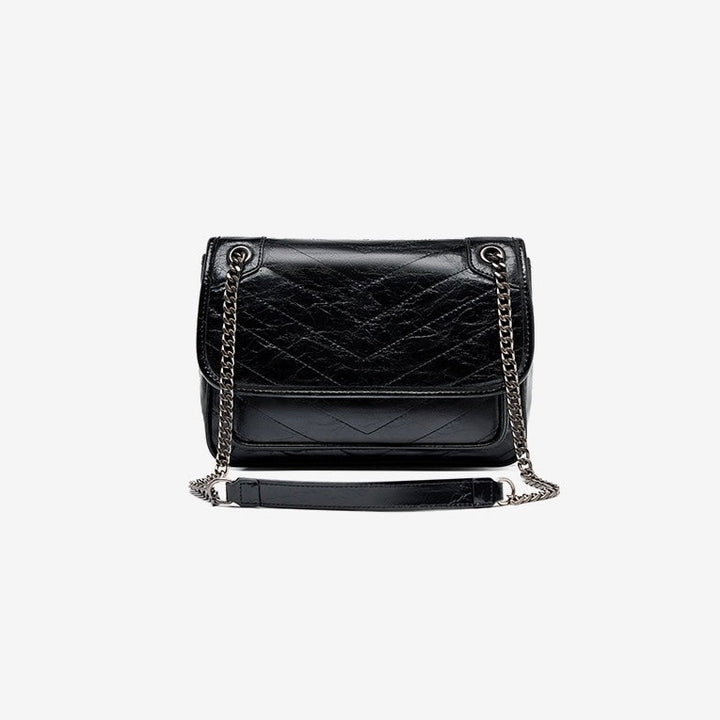 Women’s Genuine Leather Chain Detail Large Capacity Messenger Shoulder Bag