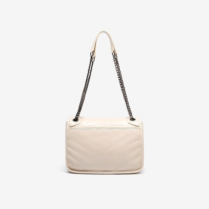 Women’s Genuine Leather Chain Detail Large Capacity Messenger Shoulder Bag