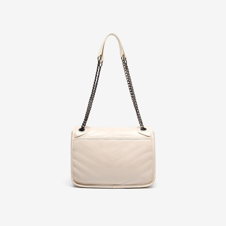 Women’s Genuine Leather Chain Detail Large Capacity Messenger Shoulder Bag