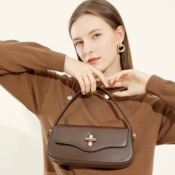 Women's Genuine Leather Shoulder Crossbody Baguette Bag