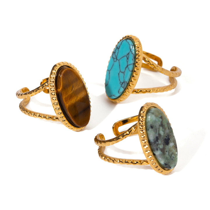 Luxury Oval Turquoise Tiger's Eye Ring (Adjustable)