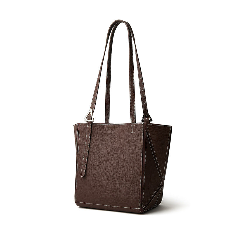 Women's Elegant Camel Textured Leather Shoulder Tote
