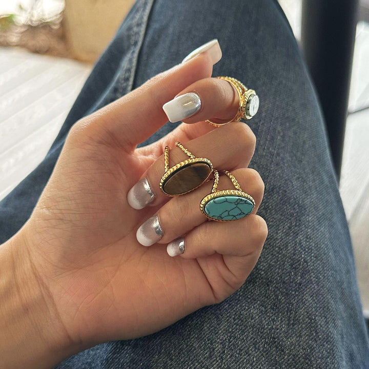 Luxury Oval Turquoise Tiger's Eye Ring (Adjustable)