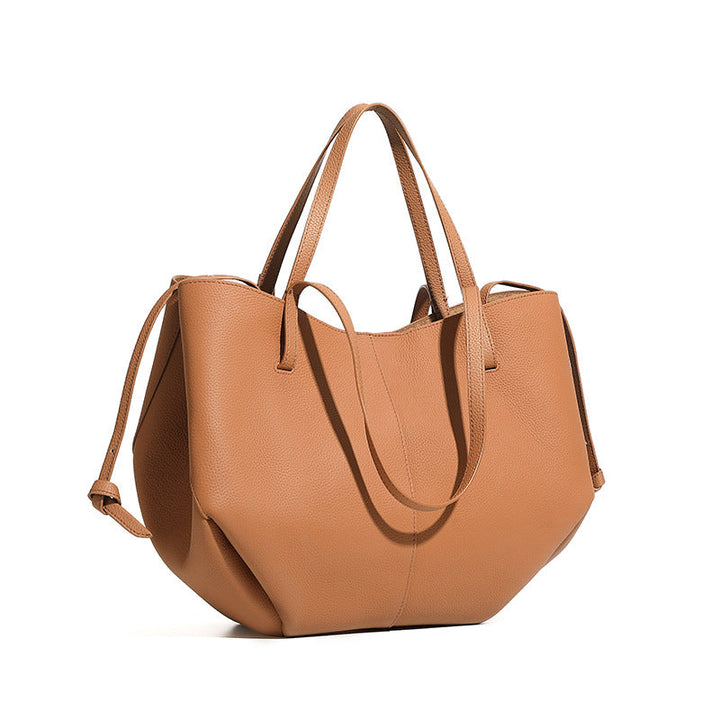 Elegant Genuine Pebbled Leather Tote Bag with Pouch
