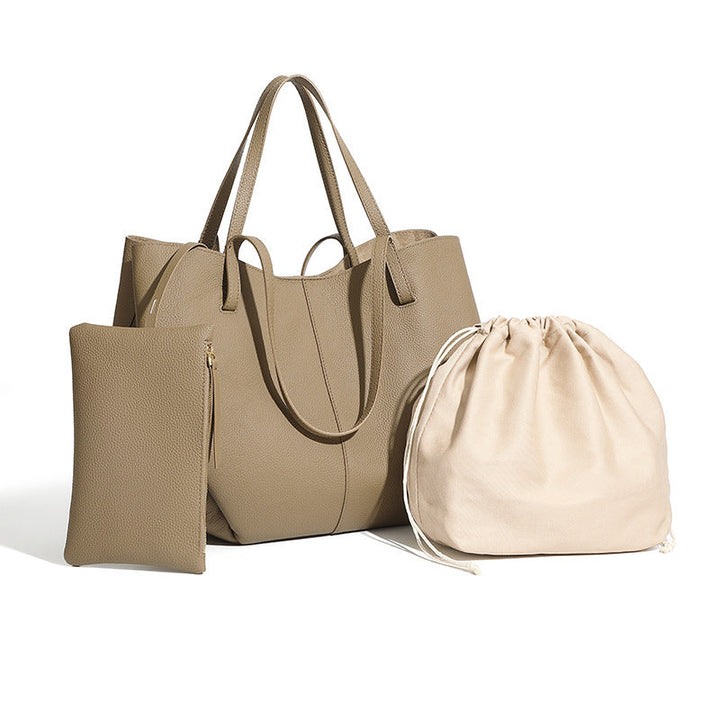 Elegant Genuine Pebbled Leather Tote Bag with Pouch