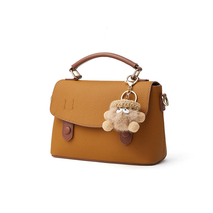 Women's Luxury Pebbled Leather Top-Handle Bag with Cloud Charm