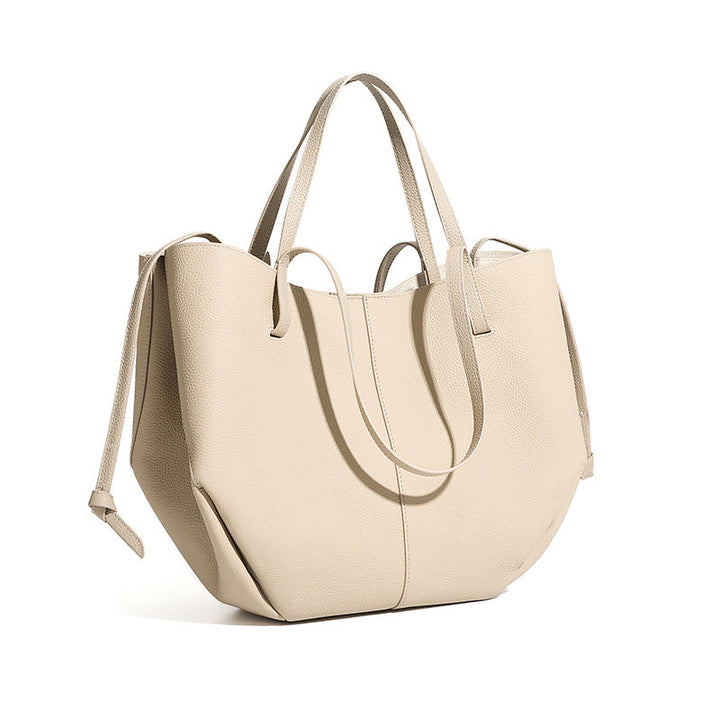 Elegant Genuine Pebbled Leather Tote Bag with Pouch