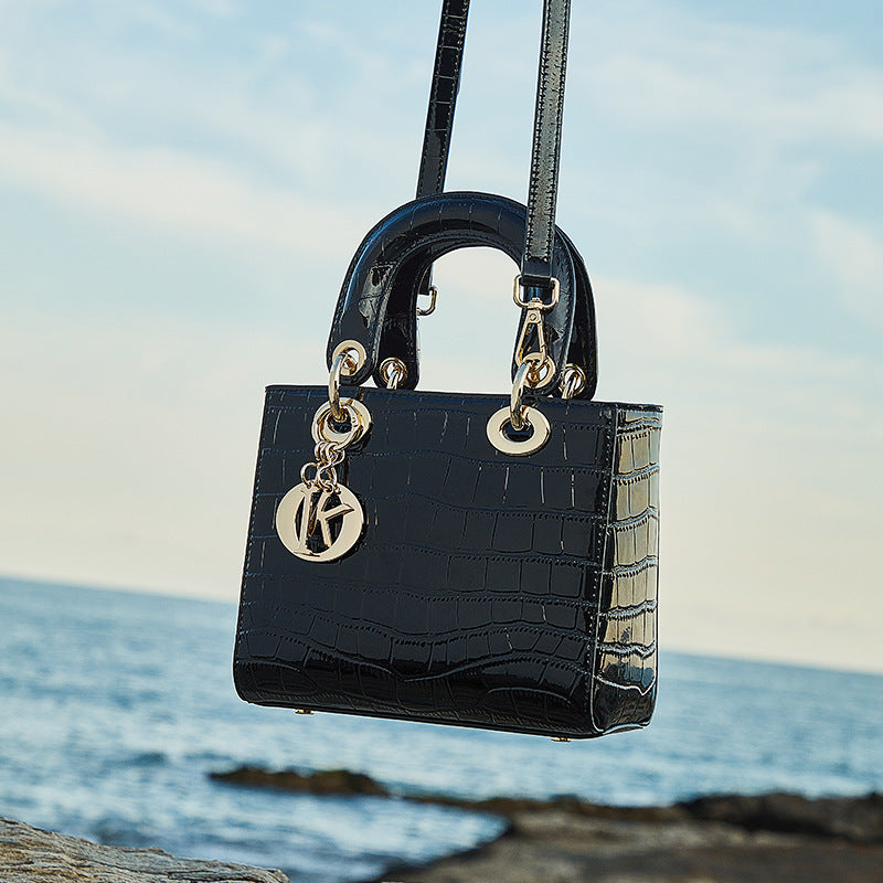 Women's Luxury Croc-Embossed Genuine Leather Top-Handle Bag