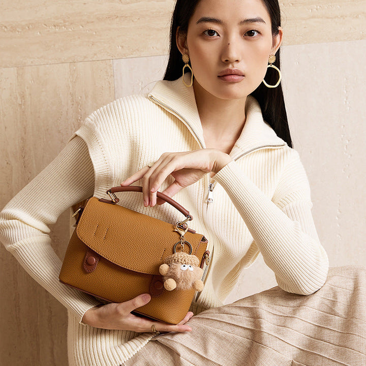 Women's Luxury Pebbled Leather Top-Handle Bag with Cloud Charm