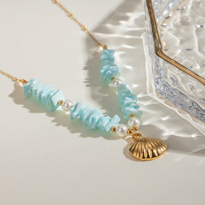 Mint Green Shell Pearl Pendant Necklace