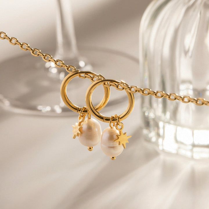 Natural Freshwater Pearl Earrings with Star Pendants