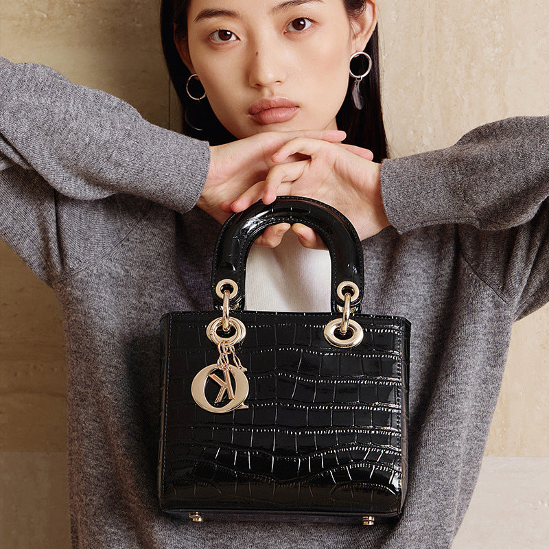 Women's Luxury Croc-Embossed Genuine Leather Top-Handle Bag