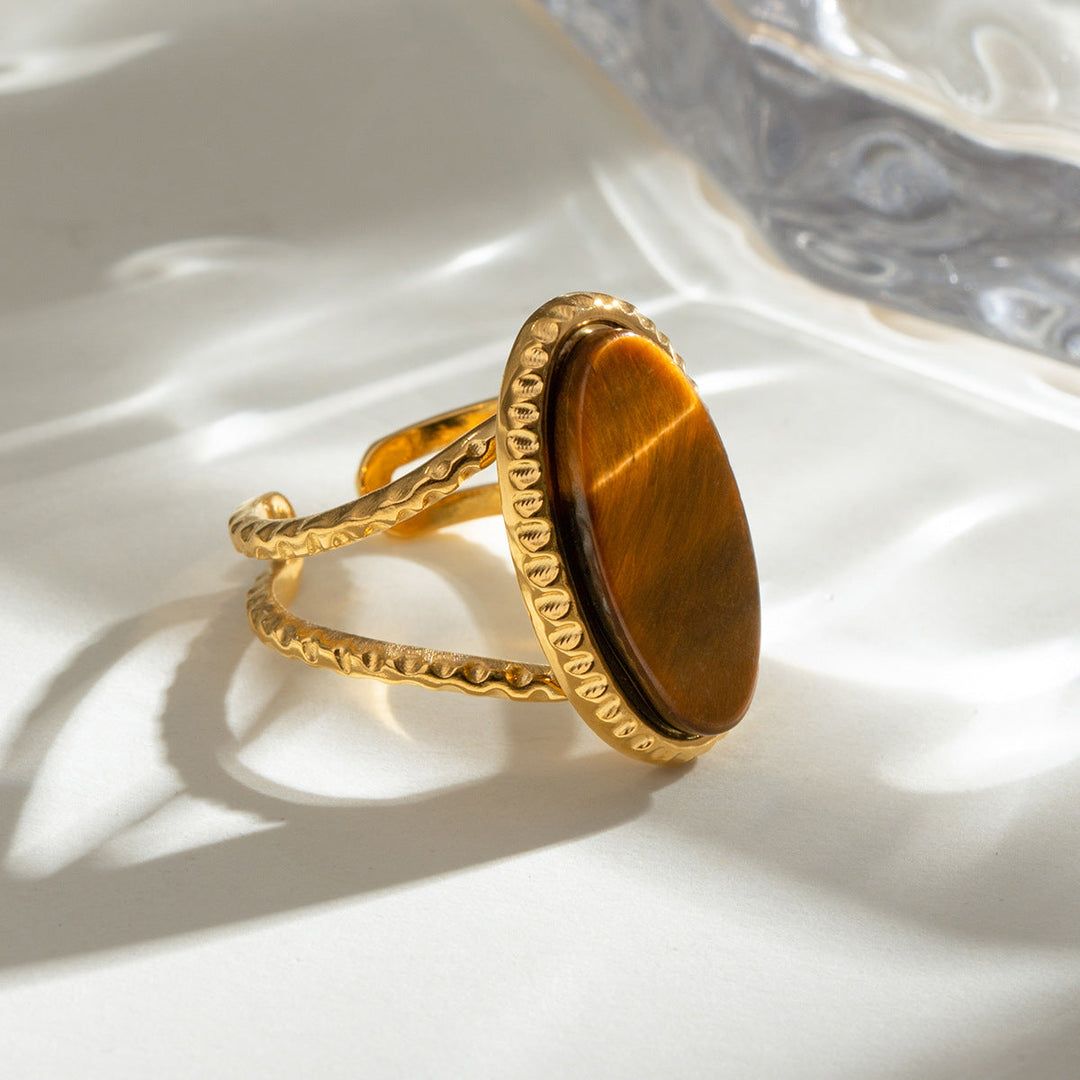 Luxury Oval Turquoise Tiger's Eye Ring (Adjustable)