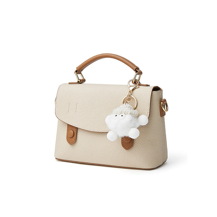 Women's Luxury Pebbled Leather Top-Handle Bag with Cloud Charm