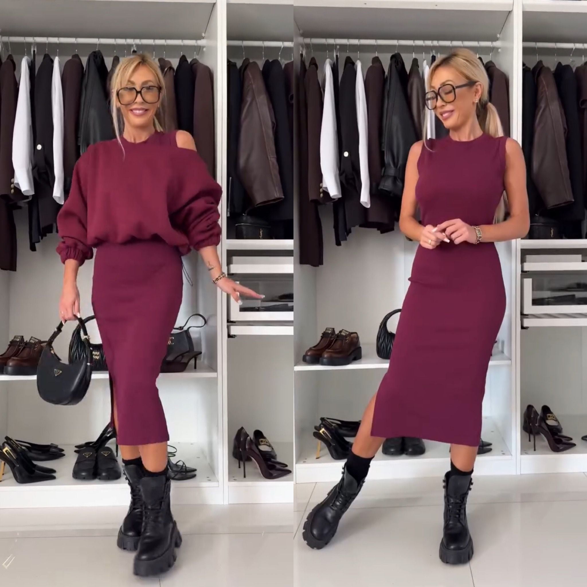 Leah Luxe | Cold-Shoulder Top and Midi Skirt Set