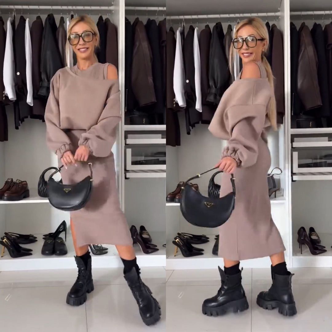 Leah Luxe | Cold-Shoulder Top and Midi Skirt Set