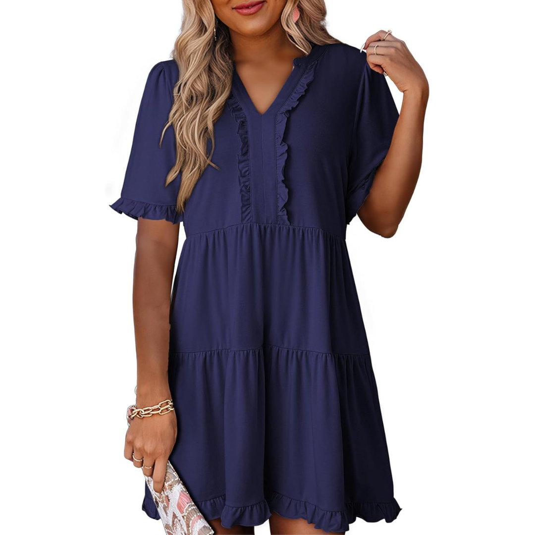 Tess™ - Casual V-Neck Mini Dress
