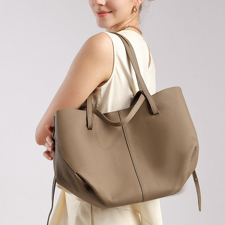Elegant Genuine Pebbled Leather Tote Bag with Pouch