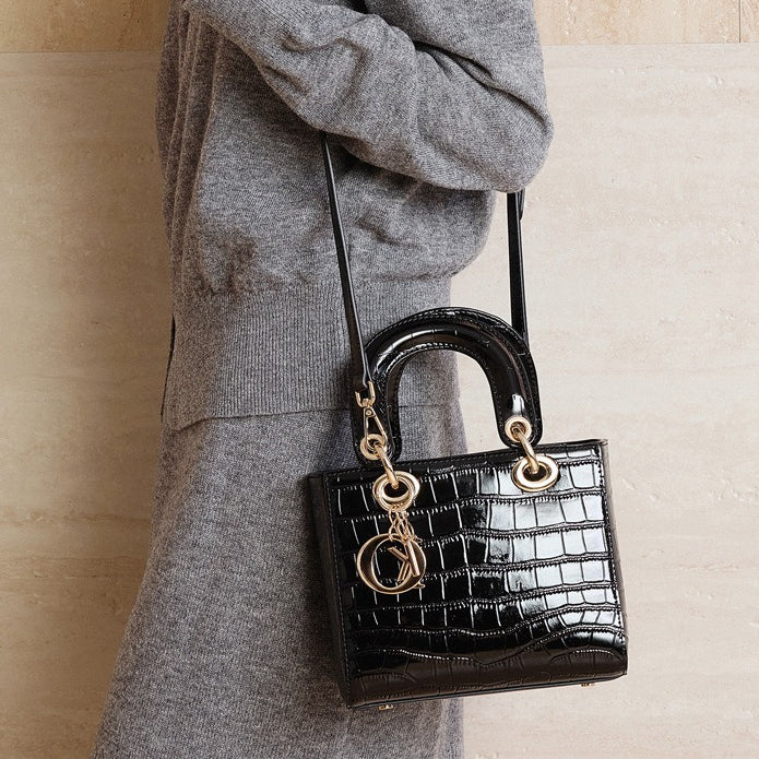 Women's Luxury Croc-Embossed Genuine Leather Top-Handle Bag