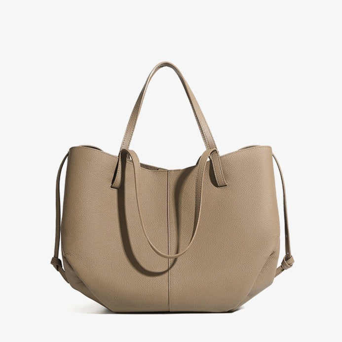 Elegant Genuine Pebbled Leather Tote Bag with Pouch