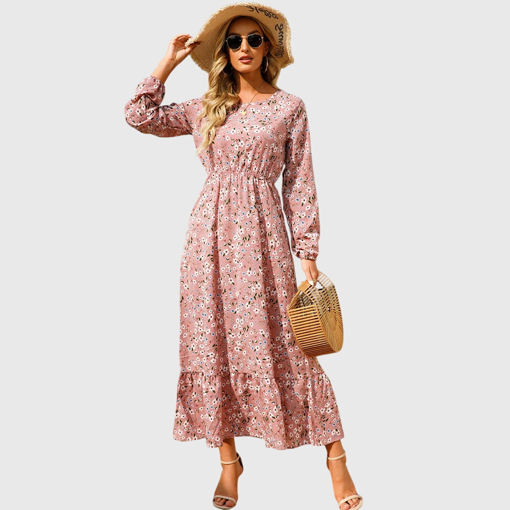 Chelsea - Floral Print Wrap Maxi Dress with Long Sleeves