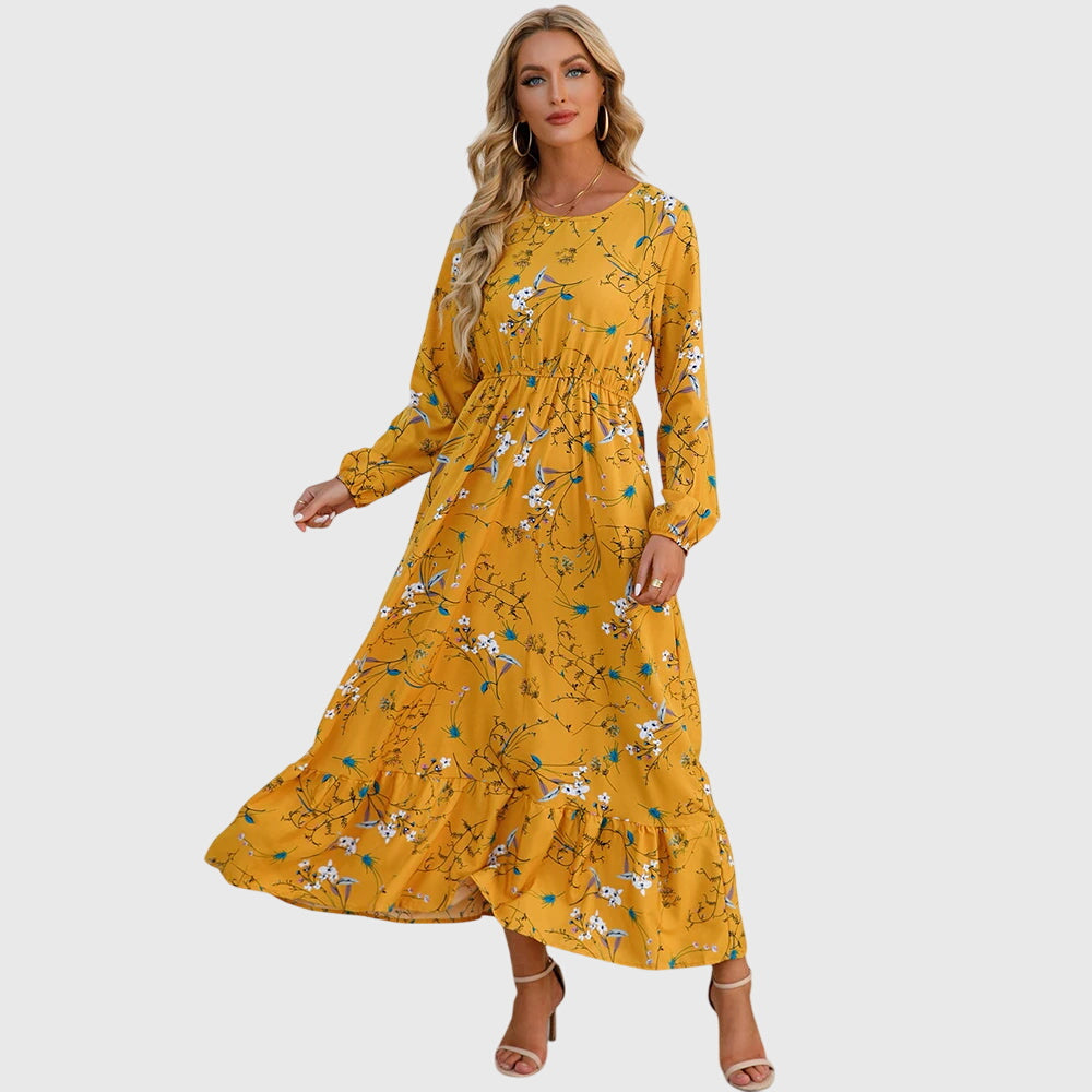 Chelsea - Floral Print Wrap Maxi Dress with Long Sleeves