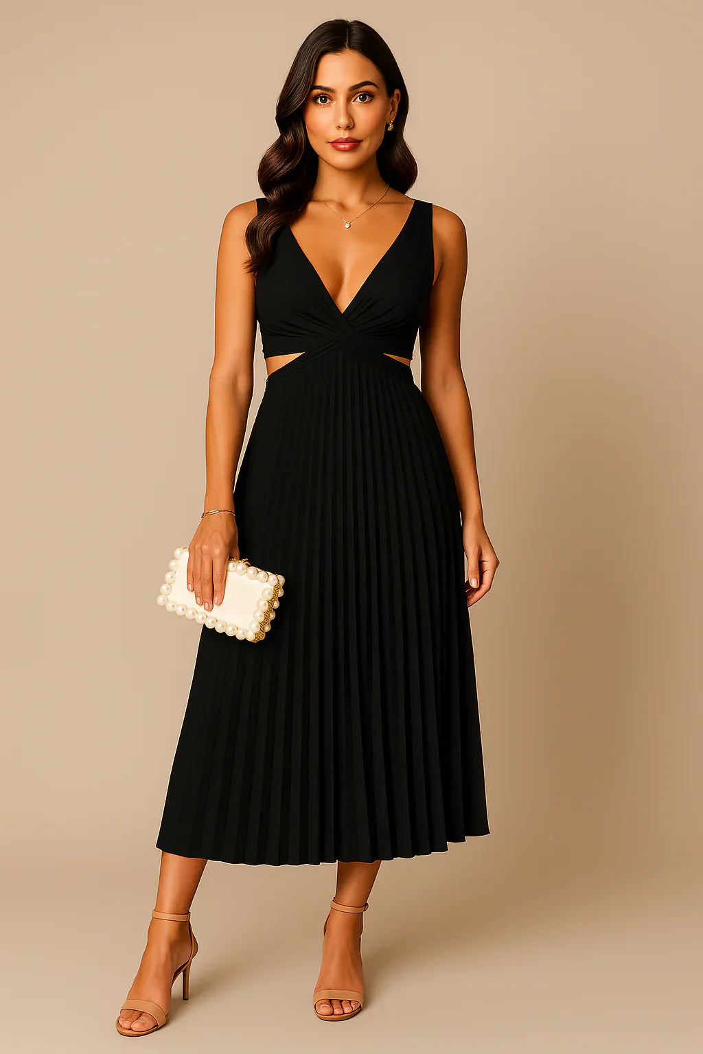 Judy - Elegant pleated evening midi dress for women
