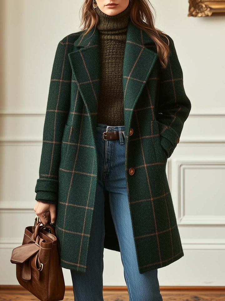 Fiona - Retro Lapel Plaid Tweed Coat