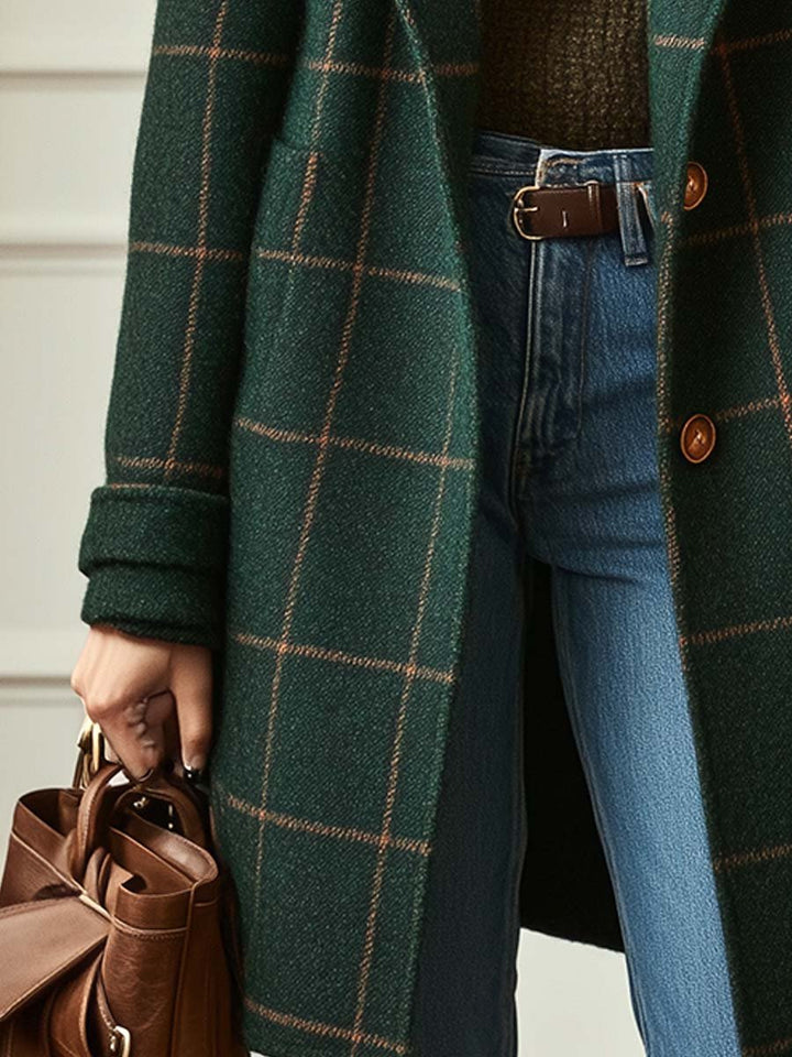 Fiona - Retro Lapel Plaid Tweed Coat